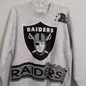 Vintage 90’s Raiders Mens Size Large Sweatshirt Gray Oakland All Over Print NICE